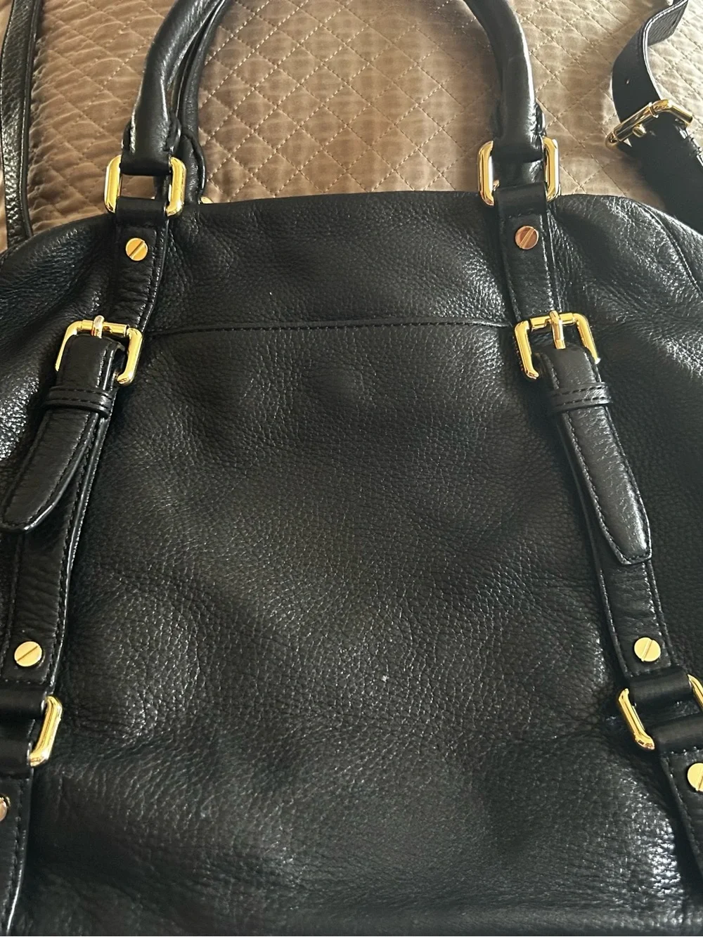 Michael Kors Black Pebbled Leather Hobo with Gold Hardware and MK Charm
